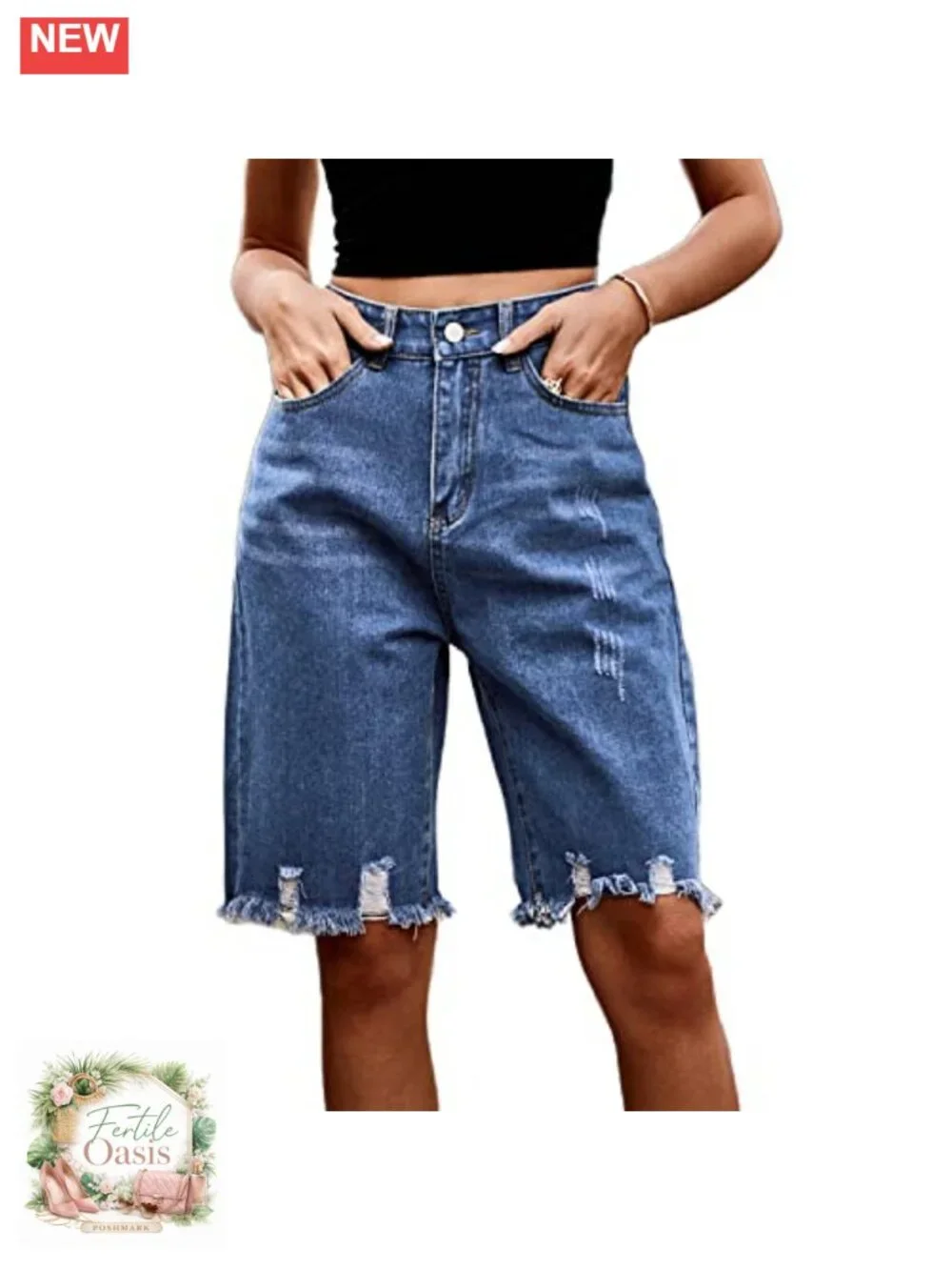 Women's High Waist Baggy Jean Shorts Casual Straight Leg Long Denim Shorts Y2K